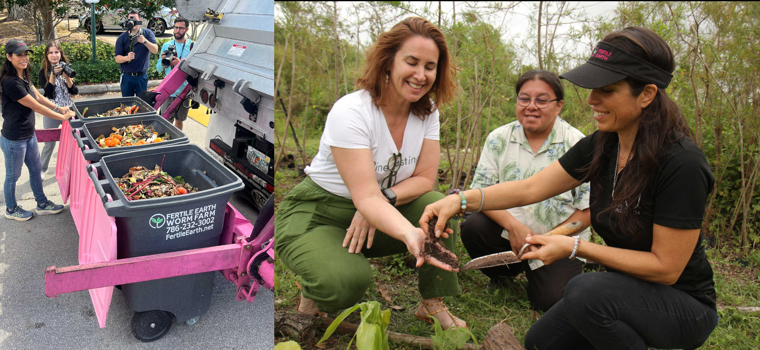Several images of composting and planting