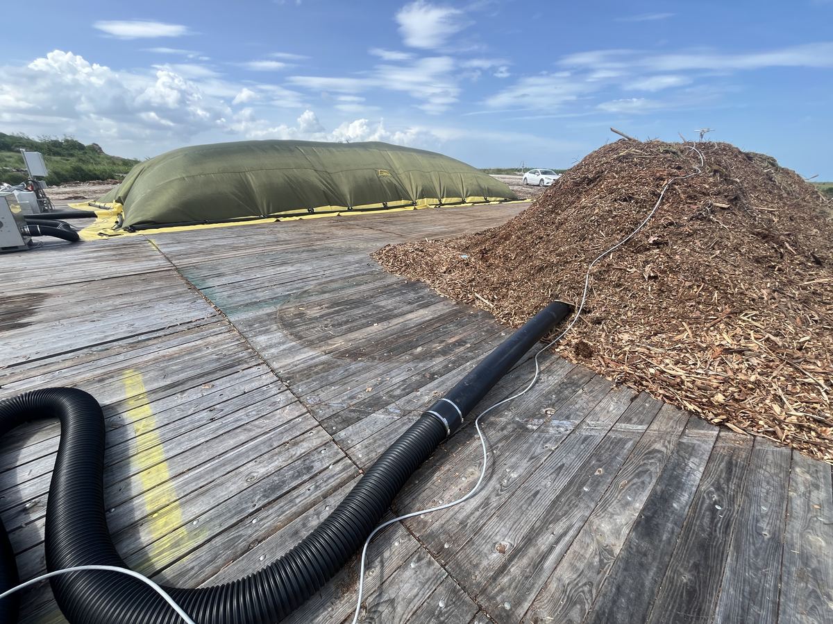 Aeration piping connecting blowers to compost piles on top of South Dade Landfill