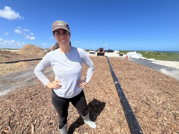 Dr. Lanette Sobel stands on the foundation of Miami-Dade County's first Aerated Static Pile