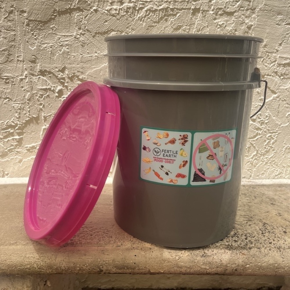 Fertile Earth 5-gallon residential food-scrap bucket with pink lid