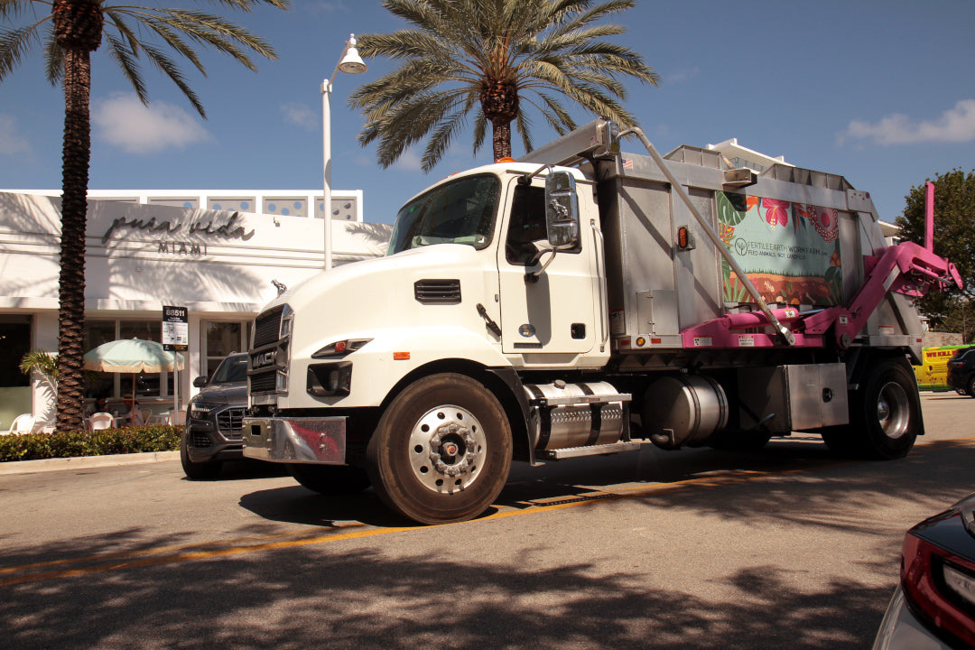 Fertile Earth compost truck in South Beach, in front of Pura Vida Miami