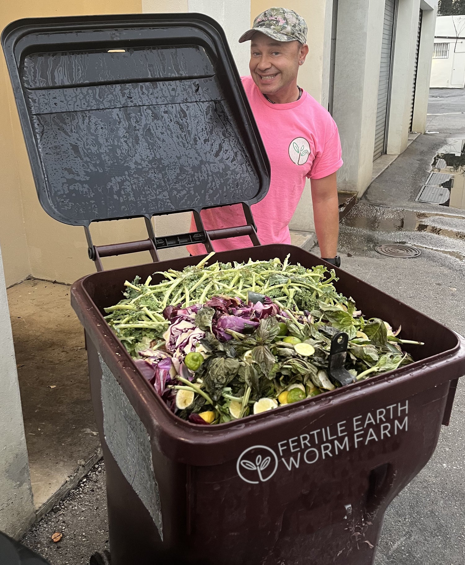 Paul with a large toter full of food scraps